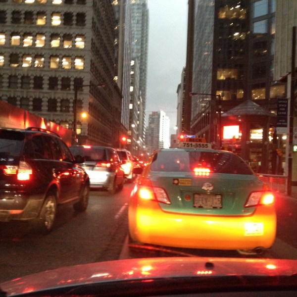 Twilight City Toronto Downtown Taxi Streetscape Bay Street